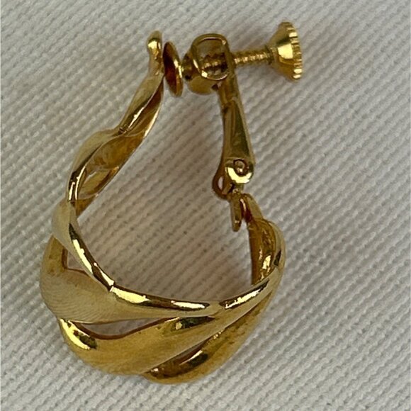 Vintage Napier Gold Tone Screw Back Earrings Twisted Rope Design SINGLE 80s 90s - Picture 2 of 5